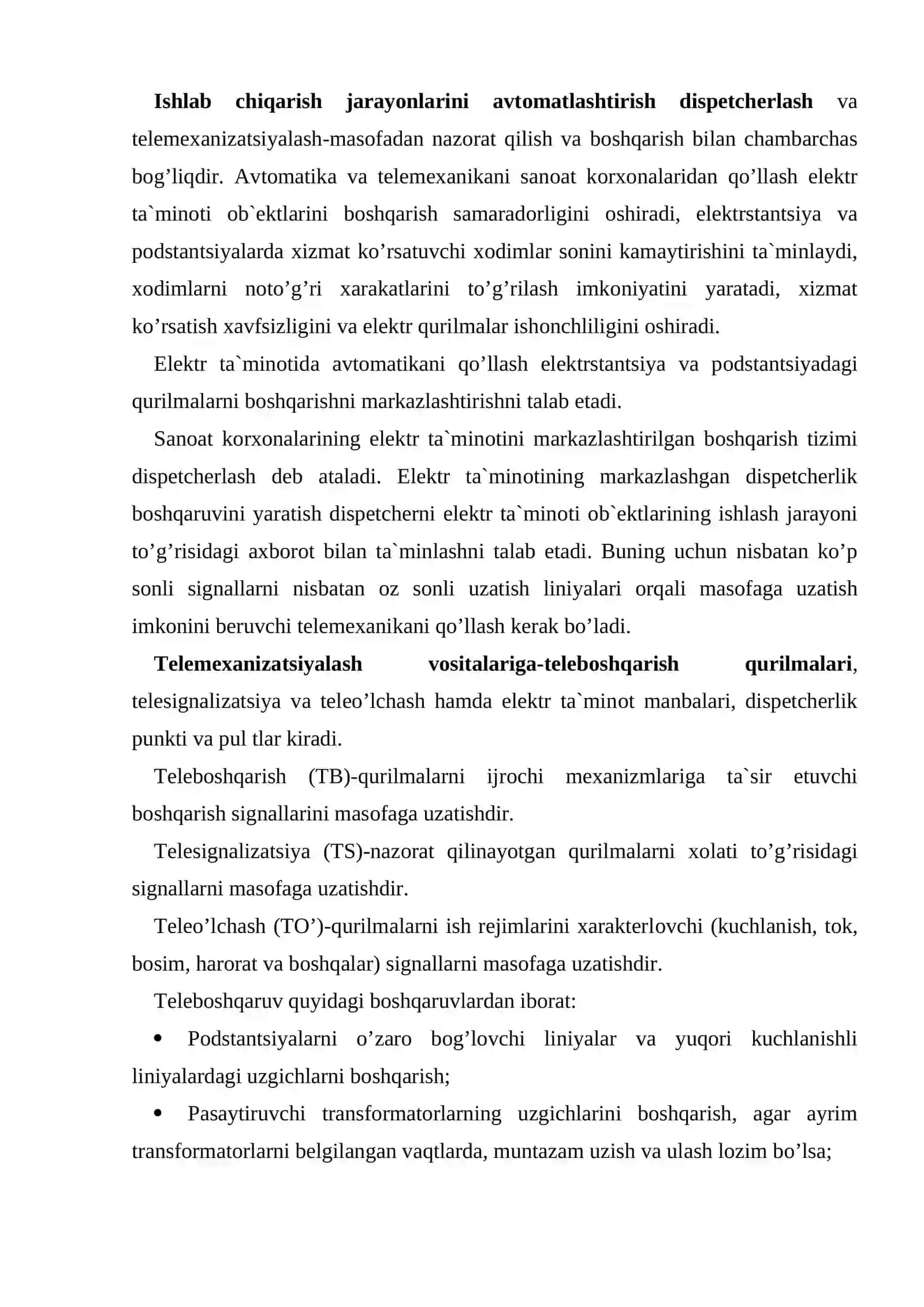 Dispetcherlash va telemexanizatsiyalash 2