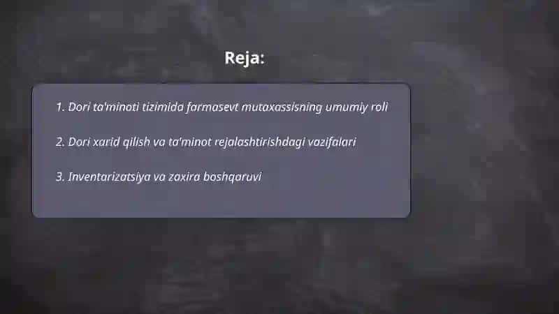 Farmasevt mutaxassisning dori ta'minoti tizimidagi roli 2