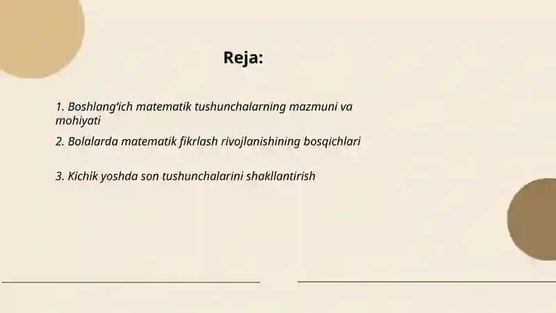 Bolalarda boshlangʻich matematik tushunchalarni rivojlantirish ahamiyati, predmeti va vazifalari 2
