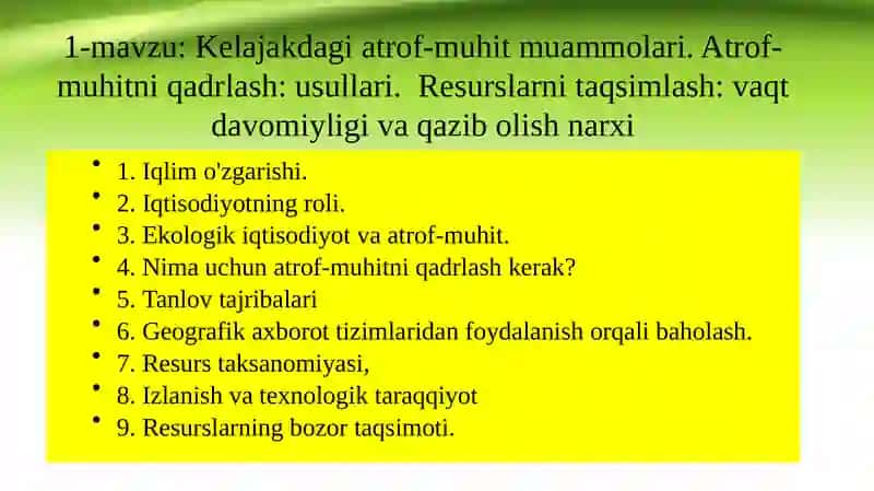 Atrof-muhit va tabiiy resurslar iqtisodiyoti 2