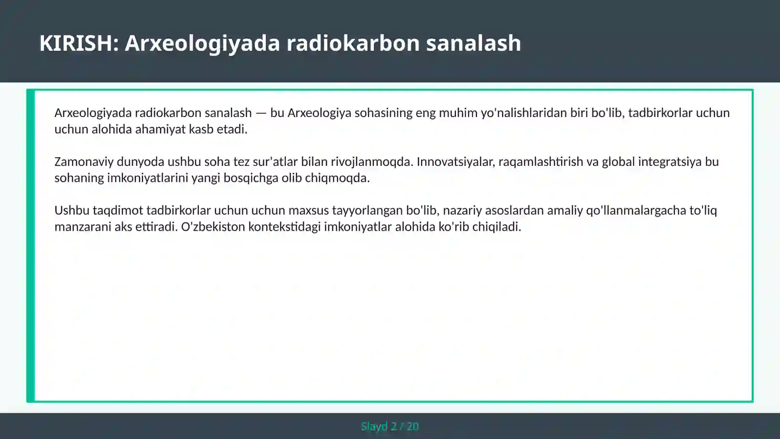 ARXEOLOGIYADA RADIOKARBON SANALASH 2