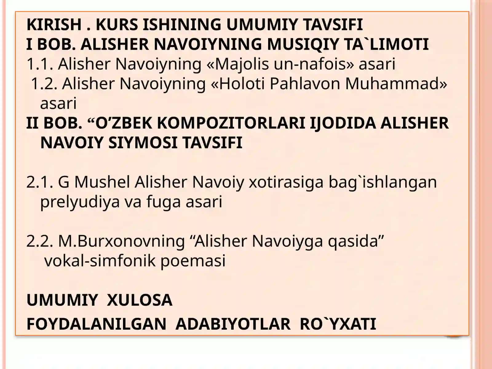 “O’zbek kompozitorlari ijodida Alisher Navoiy siymosi” mavzusidagi kurs ishi 2