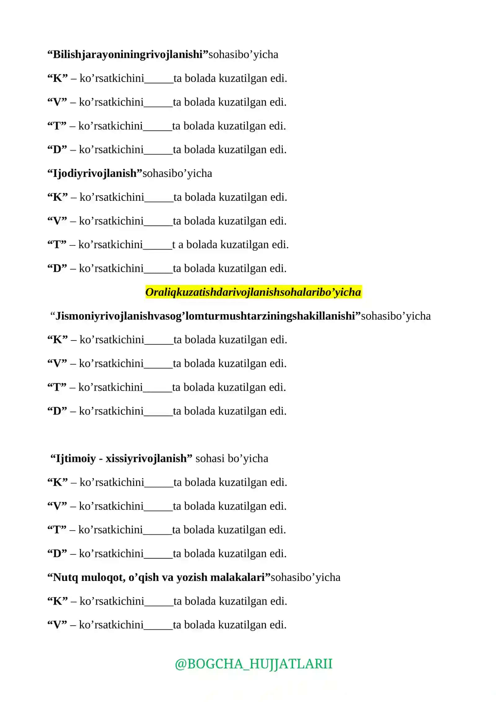 Lola guruhi tarbiyalanuvchilarining ta'lim rivojlanishi 2