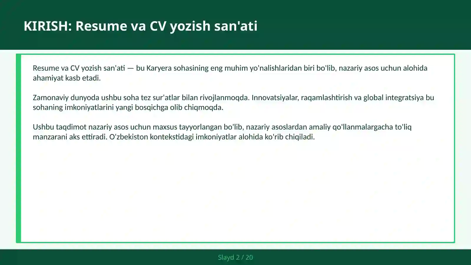 RESUME VA CV YOZISH SAN'ATI 2