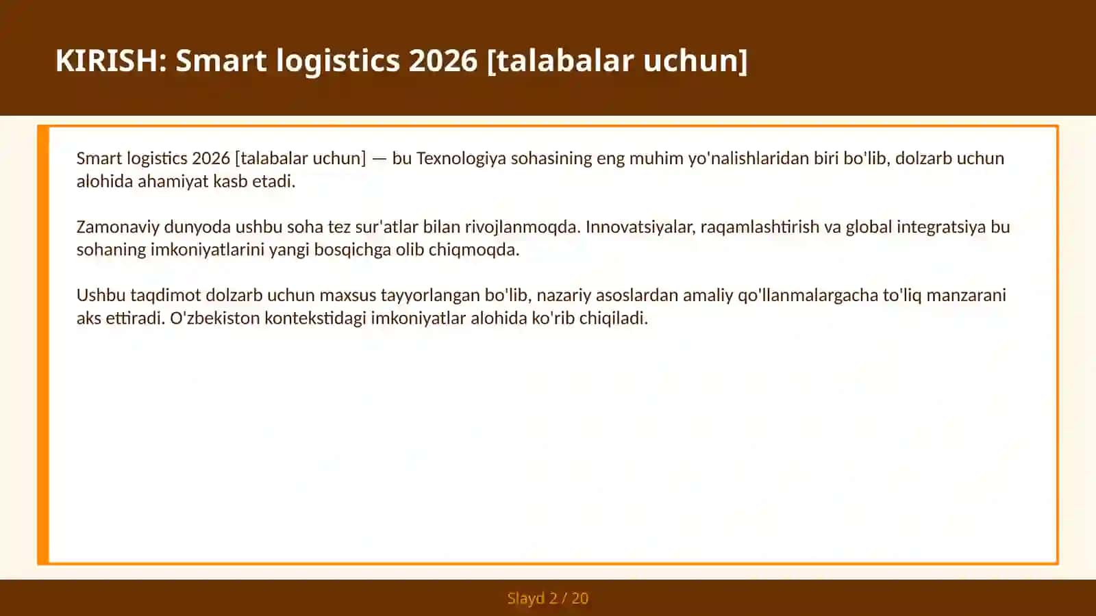 Smart Logistics 2026 [Talabalar uchun] 2
