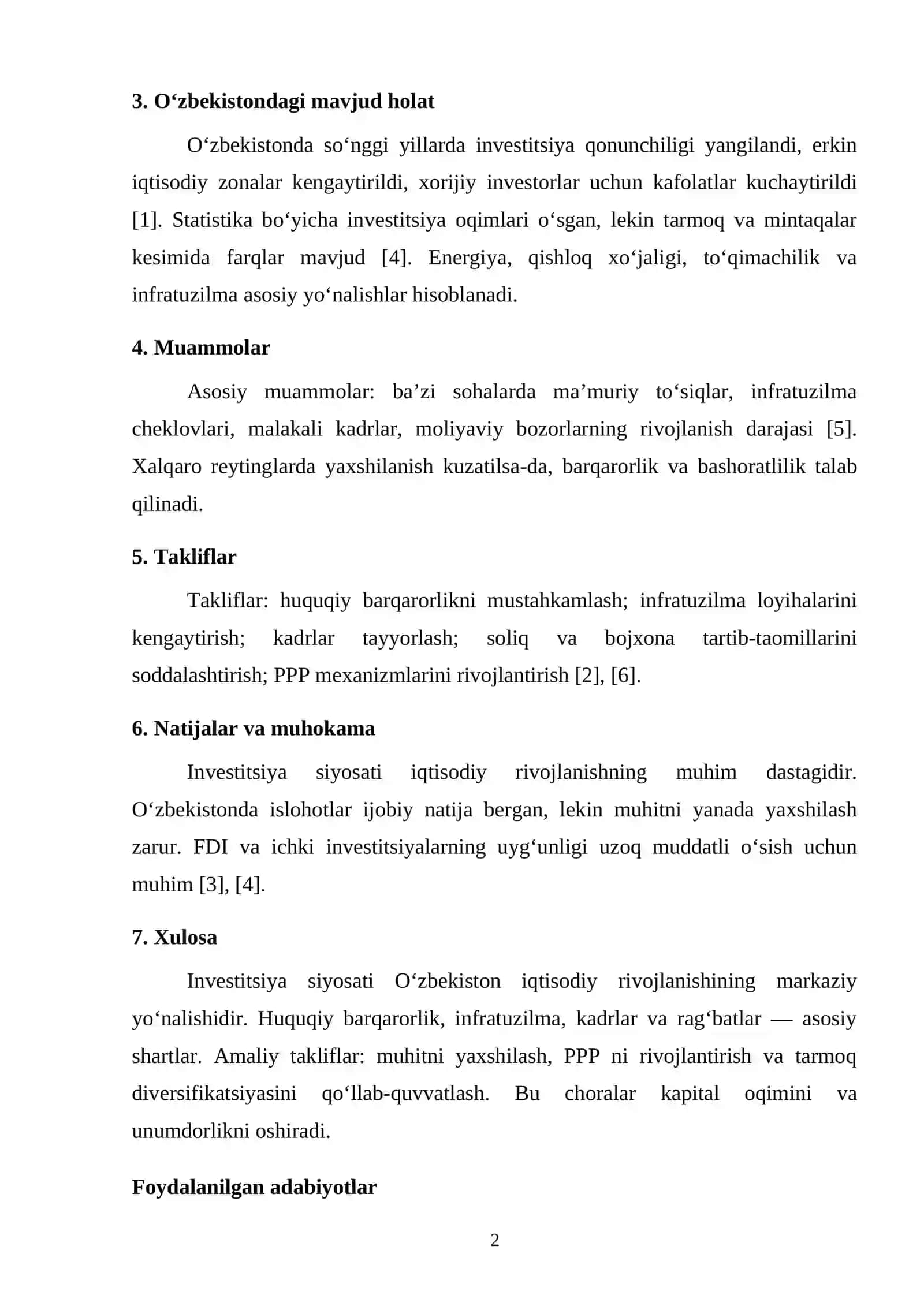 O‘ZBEKISTONDA INVESTITSIYA SIYOSATI VA IQTISODIY RIVOJLANISHDAGI AHAMIYATI 2