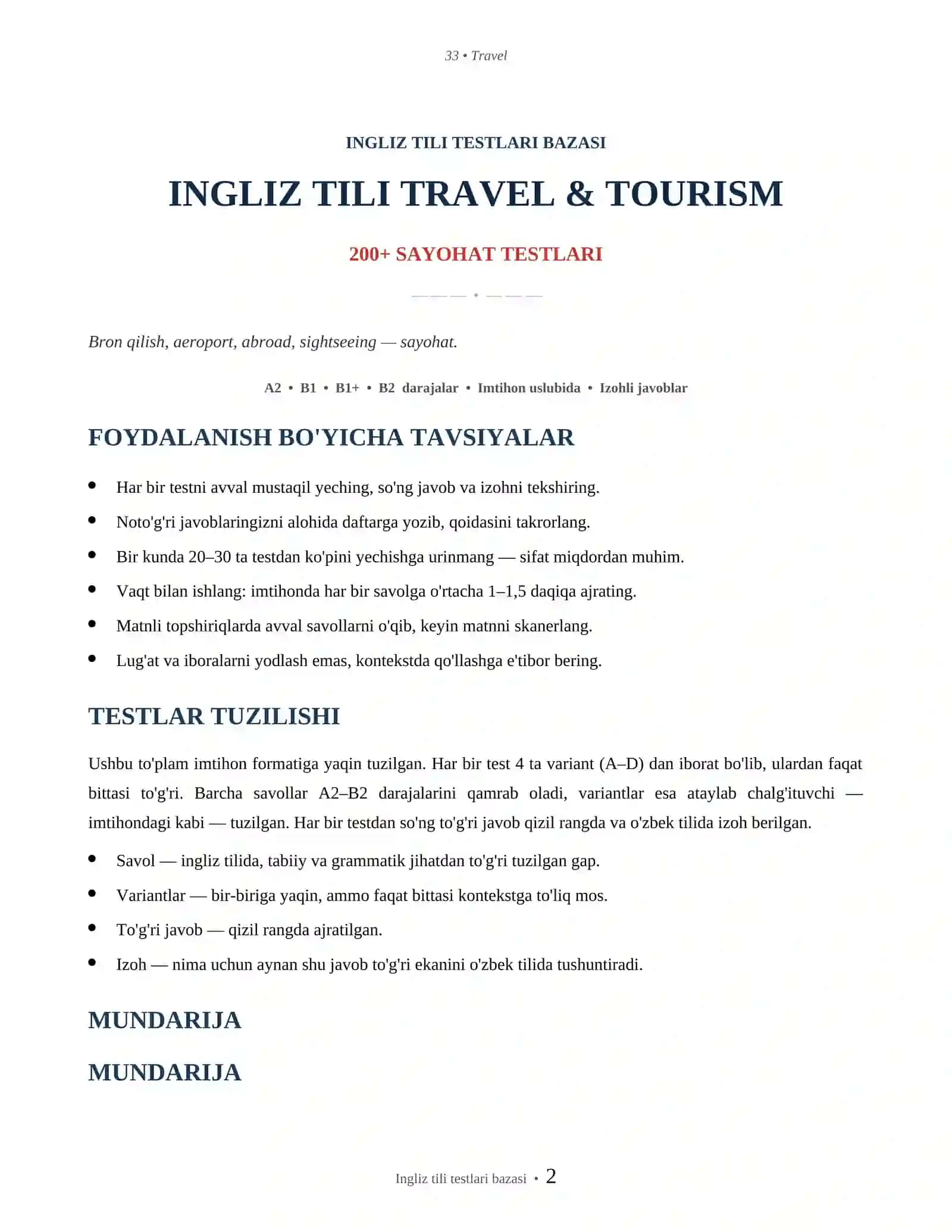 INGLIZ TILI TRAVEL & TOURISM 2