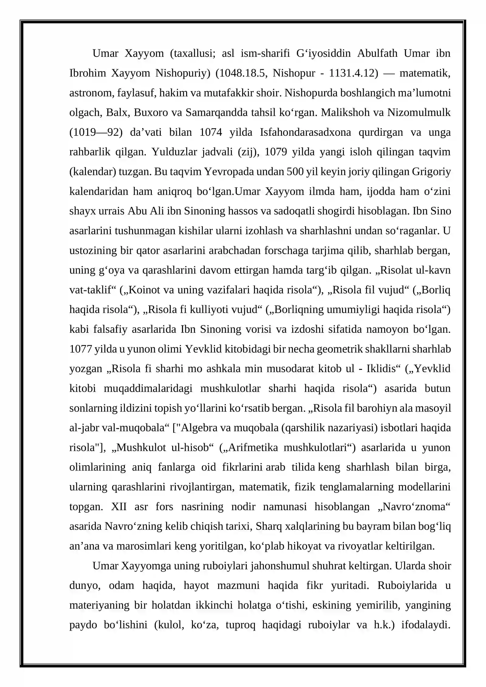 Umar Xayyomning pedagogik fikrlari 2