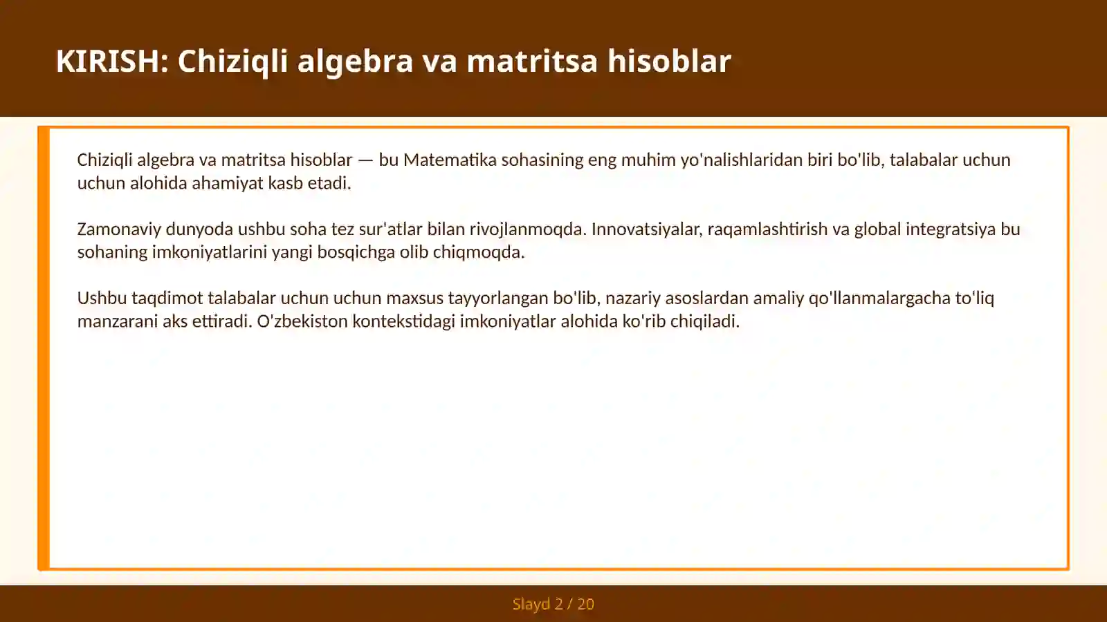 Chiziqli algebra va matritsa hisoblar 2