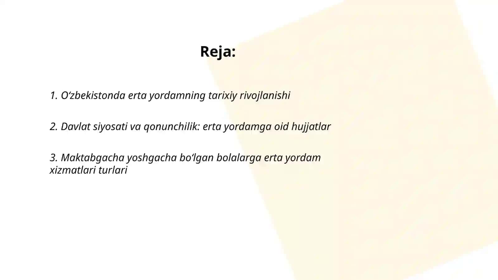 Oʻzbekistonda ilk yoshdagi bolalarga erta yordamni yuzaga kelishi va rivojlanishi 2