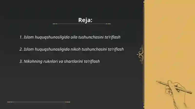 Islom huquqshunosligida oila,nikoh,taloq,idda,zihor tushunchalarini ta'riflash 2