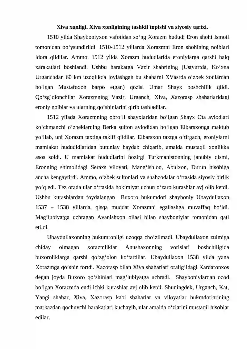Xiva xonligi davlatchiligi tarixi 2