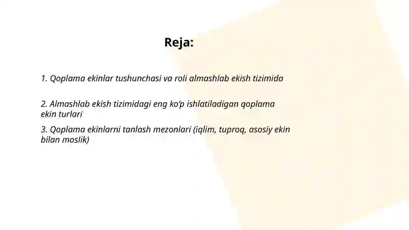 Almashlab ekish tizimidagi qoplama ekinlar 2