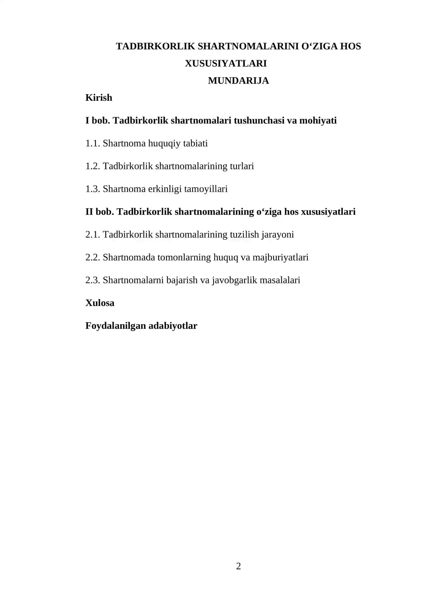 TADBIRKORLIK SHARTNOMALARINI OʻZIGA HOS XUSUSIYATLARI 2