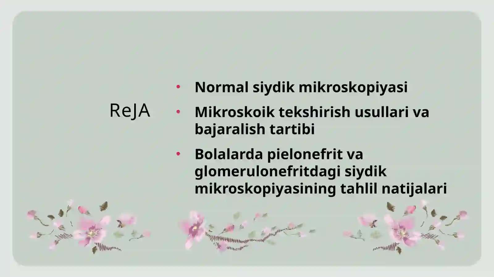 Siydik tahlillarini mikroskopik tekshirishini baholash(Kakovskovo Addiso, Nechiperenko) 2