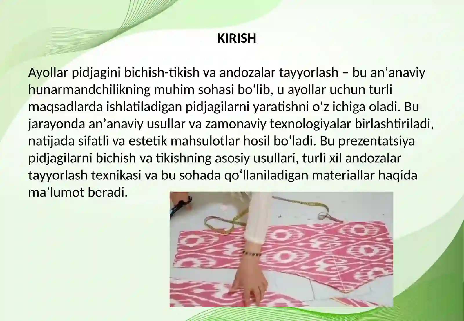 Ayollar pidjagini bichish-tikish va andozalar tayyorlash 2