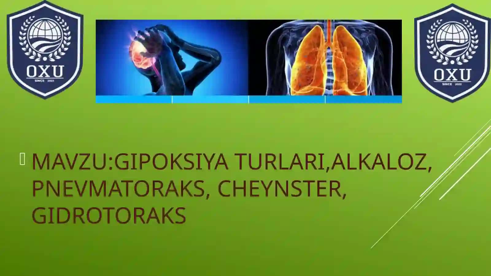 GIPOKSIYA TURLARI, ALKALOZ, PNEVMATORAKS, CHEYNSTER, GIDROTORAKS 2