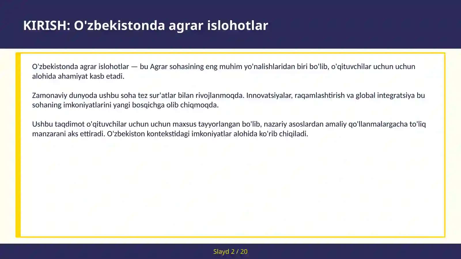 O'ZBEKISTONDA AGRAR ISLOHOTLAR 2