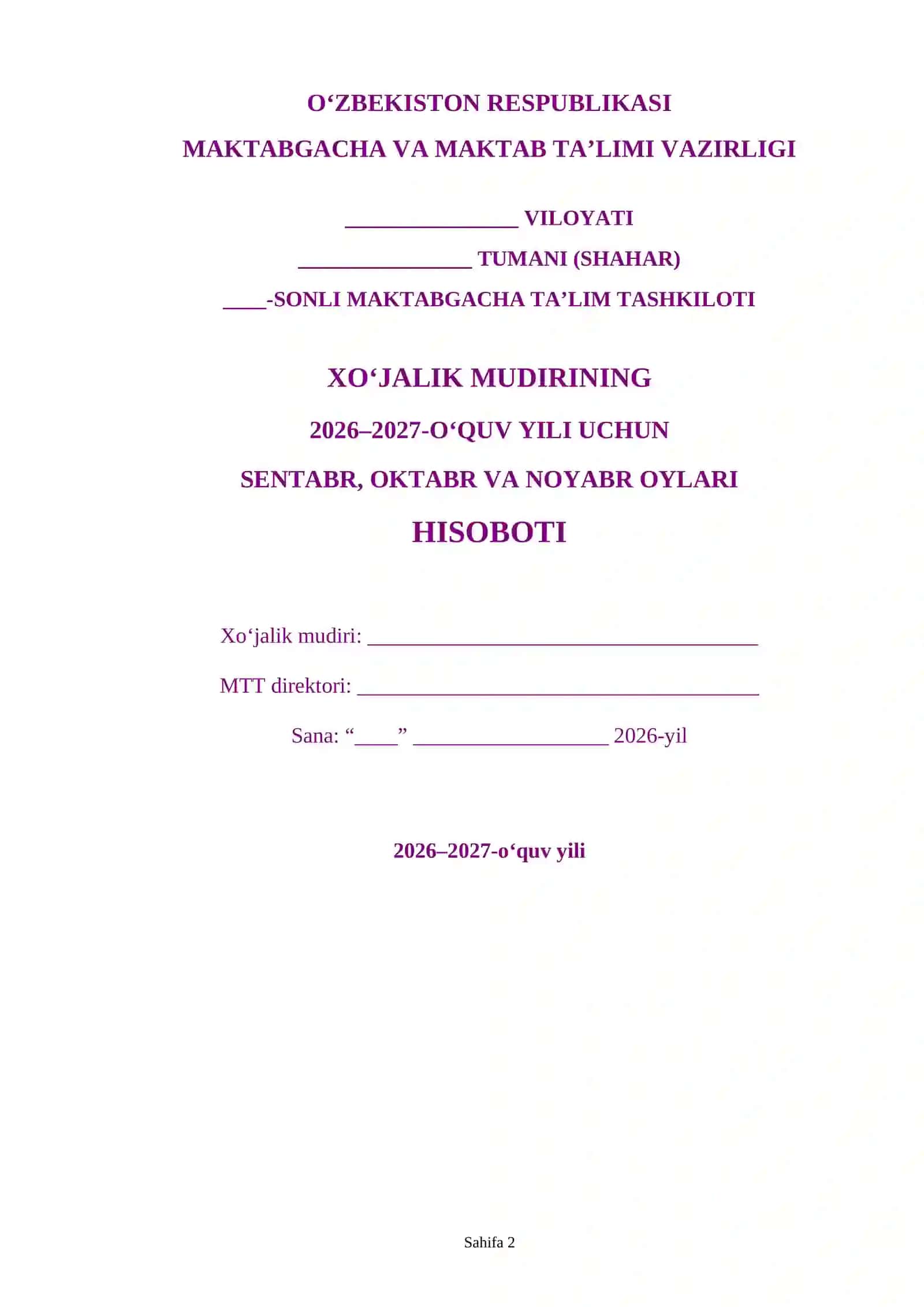 Hisobot 2026–2027-O‘quv yili uchun 2