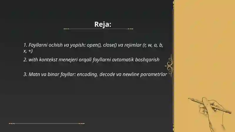 Python dasturlash tilida fayllar va istisnolar bilan ishlash 2
