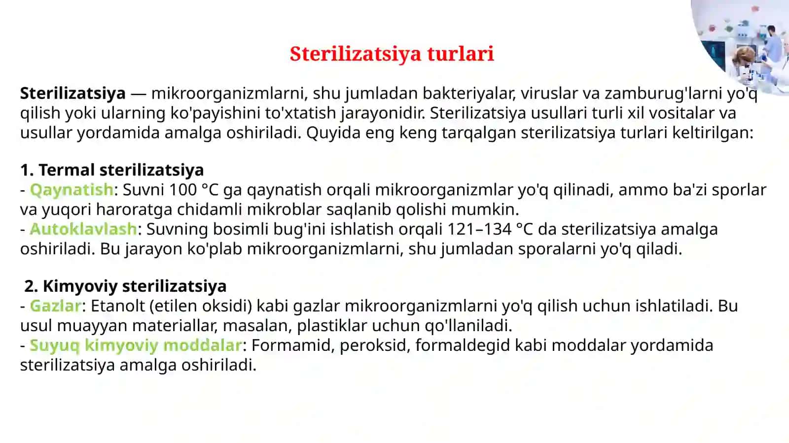 Laboratoriya ishi mavzusi: Sterilizatsiya turlari va asboblarni ishlash prinsiplarini o’rganish 2