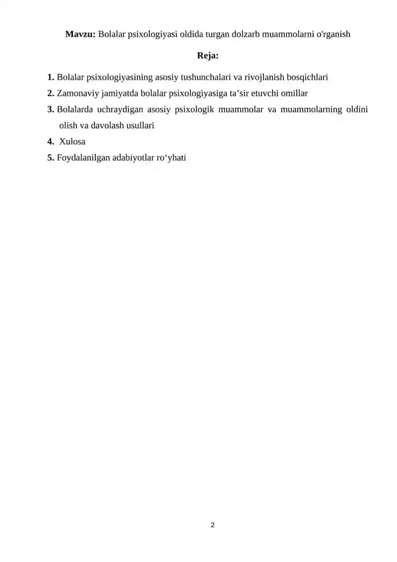 Bolalar psixologiyasi oldida turgan dolzarb muammolarni o'rganish 2