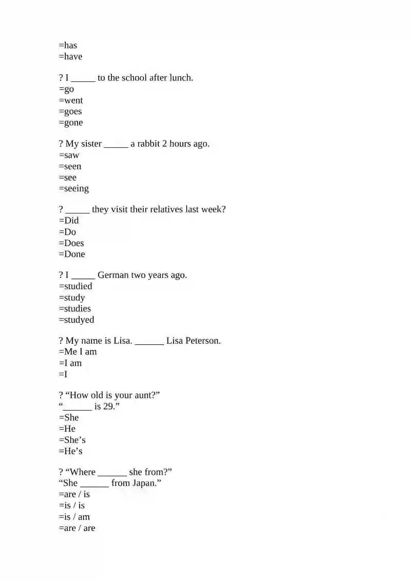 English Language Practice Questions 2
