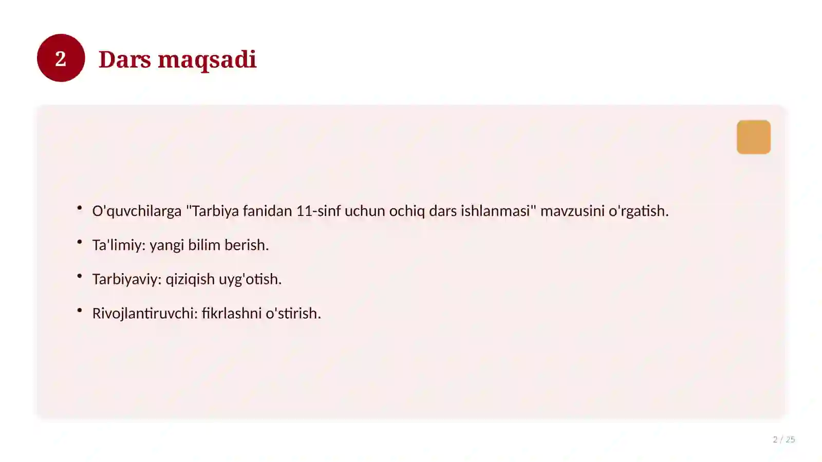 Tarbiya fanidan 11-sinf uchun ochiq dars ishlanmasi 2