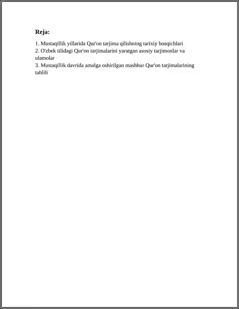 MUSTAQILLIK YILLARIDA QUR'ONNING O'ZBEK TILIGA TARJIMA QILINISHI VA TAFSIRLARI 2