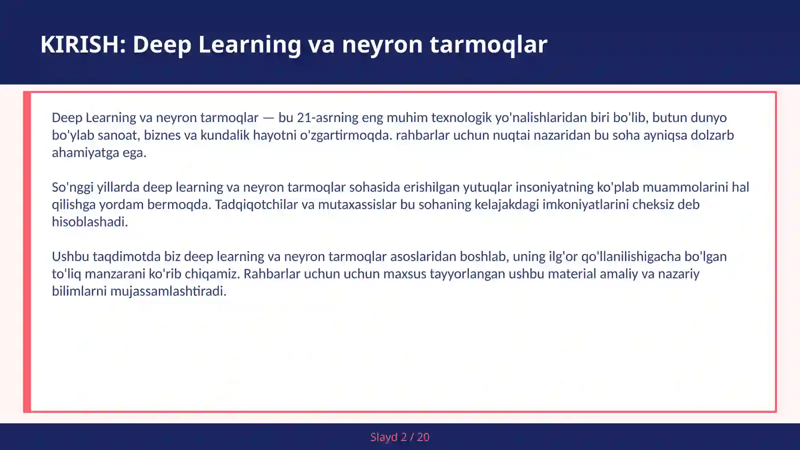 DEEP LEARNING VA NEYRON TARMOQLAR 2