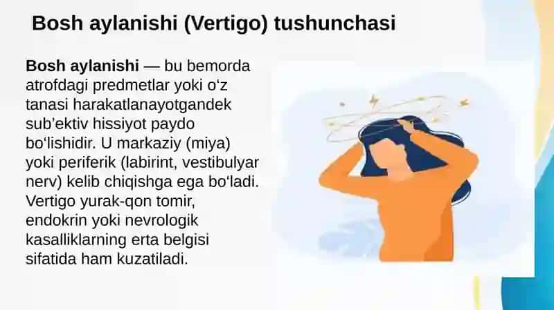 Bosh aylanishi va tremor turlari. Diagnostika, differensial diagnostika, davolash prinsplari, reablitatsiya. Nerv sistemasining hajmli hosilalari. Diagnostika, differensial diagnostika, davolash prinsplari, reablitatsiya 2