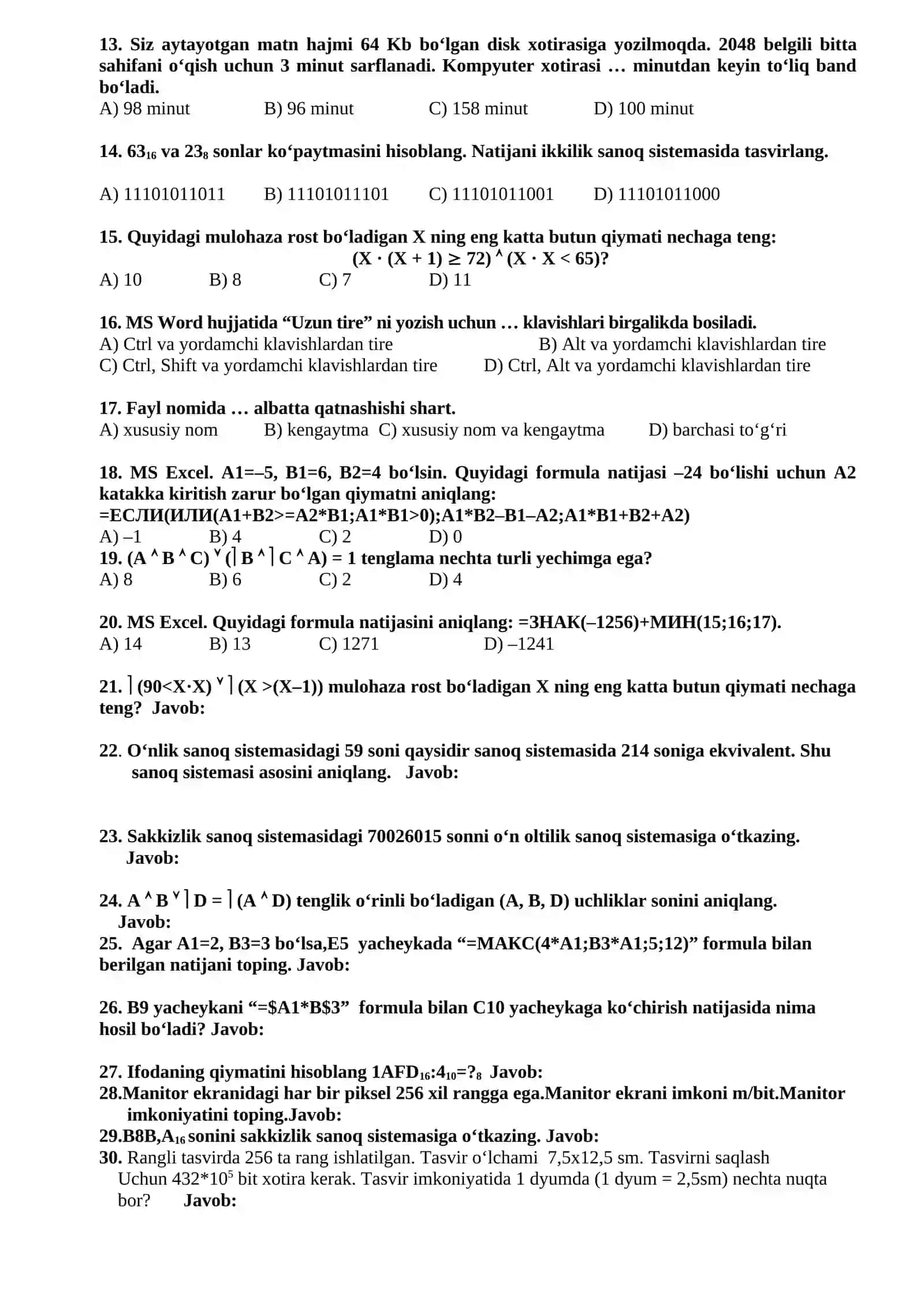 Bilimlar bellashuvi 8 sinf I variant (umumta’lim maktablari uchun) 2