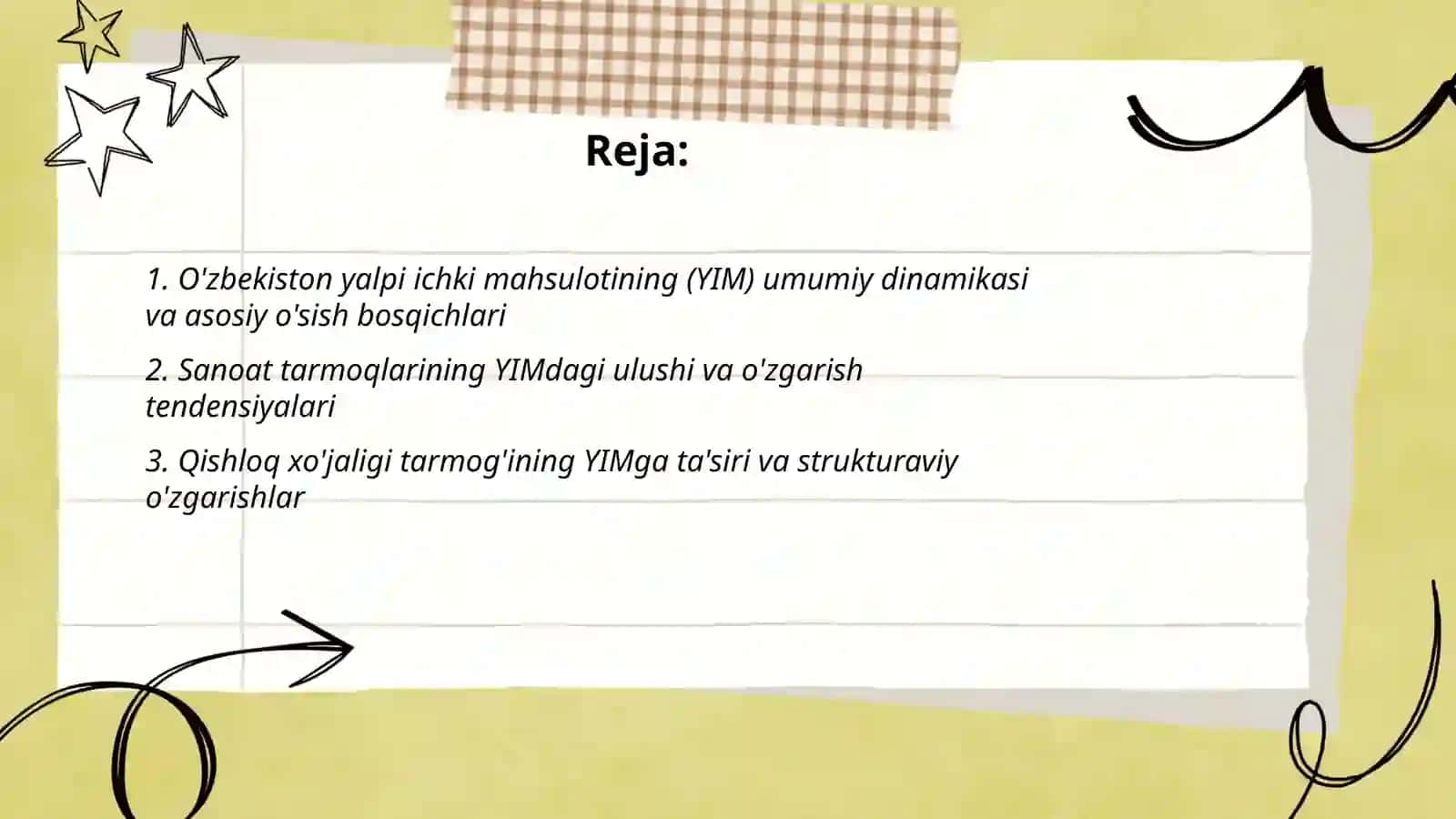 O'zbekiston iqtisodiyotida yalpi ichki mahsulotning dinamikasi va tarmoqlar kesimidagi tarkibi 2