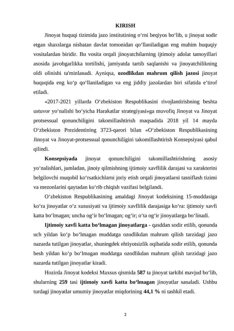 JINOYAT HUQUQIDA JAZO SIFATIDA OZODLIKDAN MAHRUM QILISH(NAZARIY VA AMALIYOT) 2