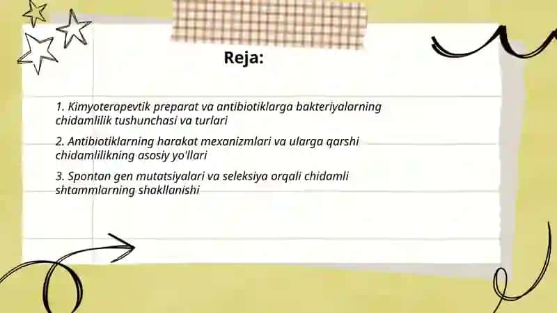 Kimyoterapevtik preparatlar va antibiotiklarga bakteriyalarning chidamlilik tushunchasi va turlari 2