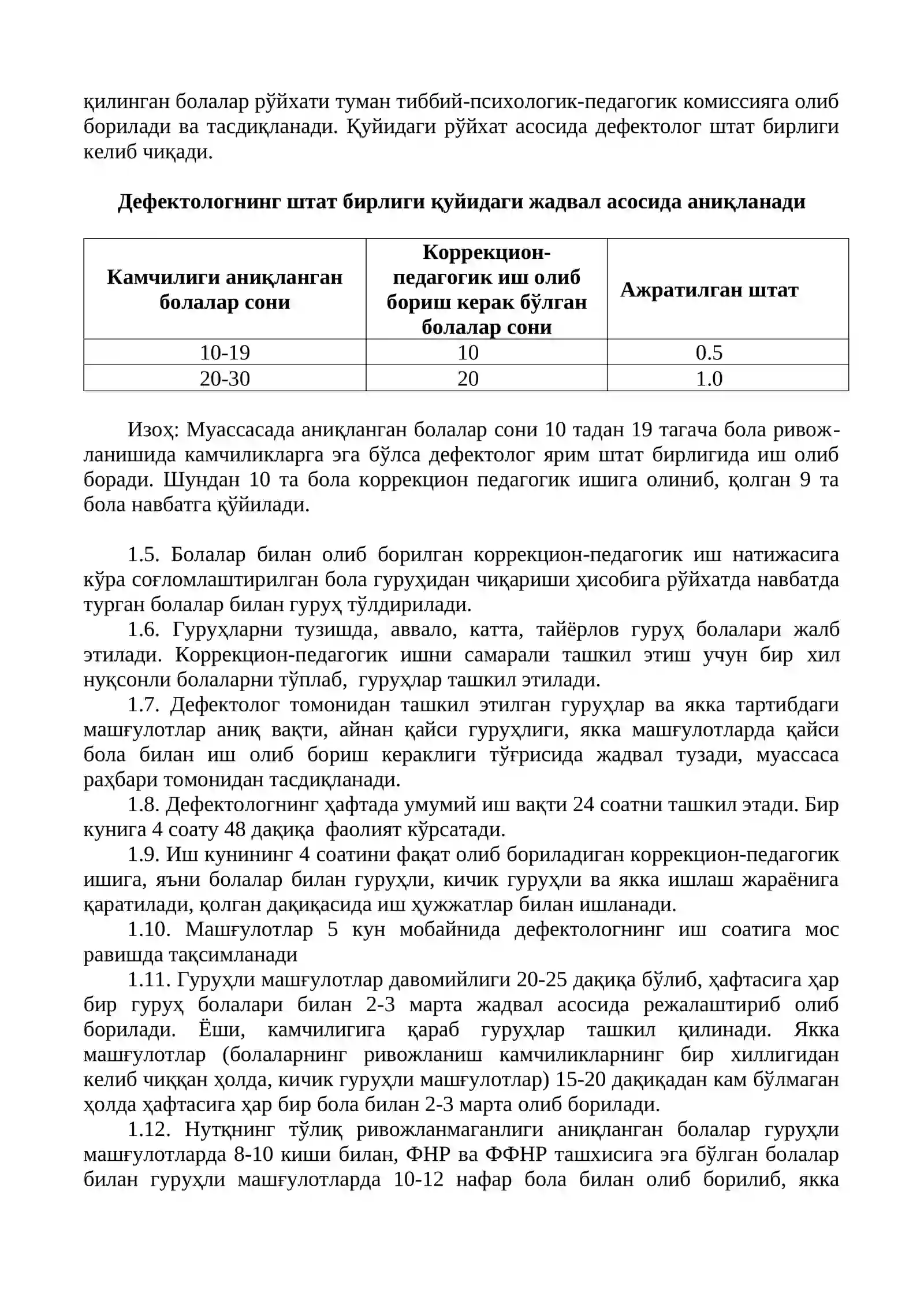Дефектологларнинг иш фаолиятини ташкил этиш йўриқномаси 2