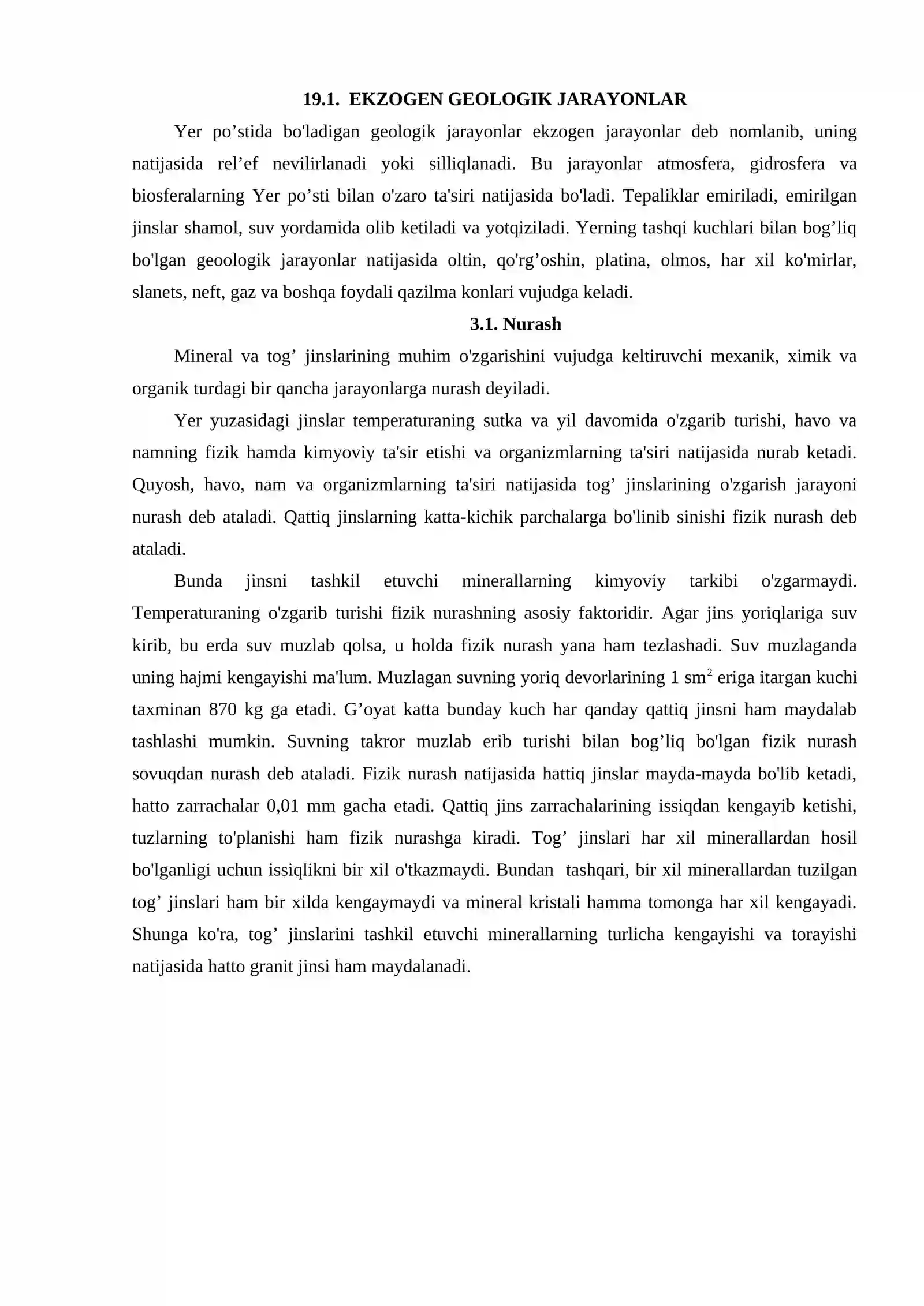 Ekzogen geologik jarayonlar. NURASH 2