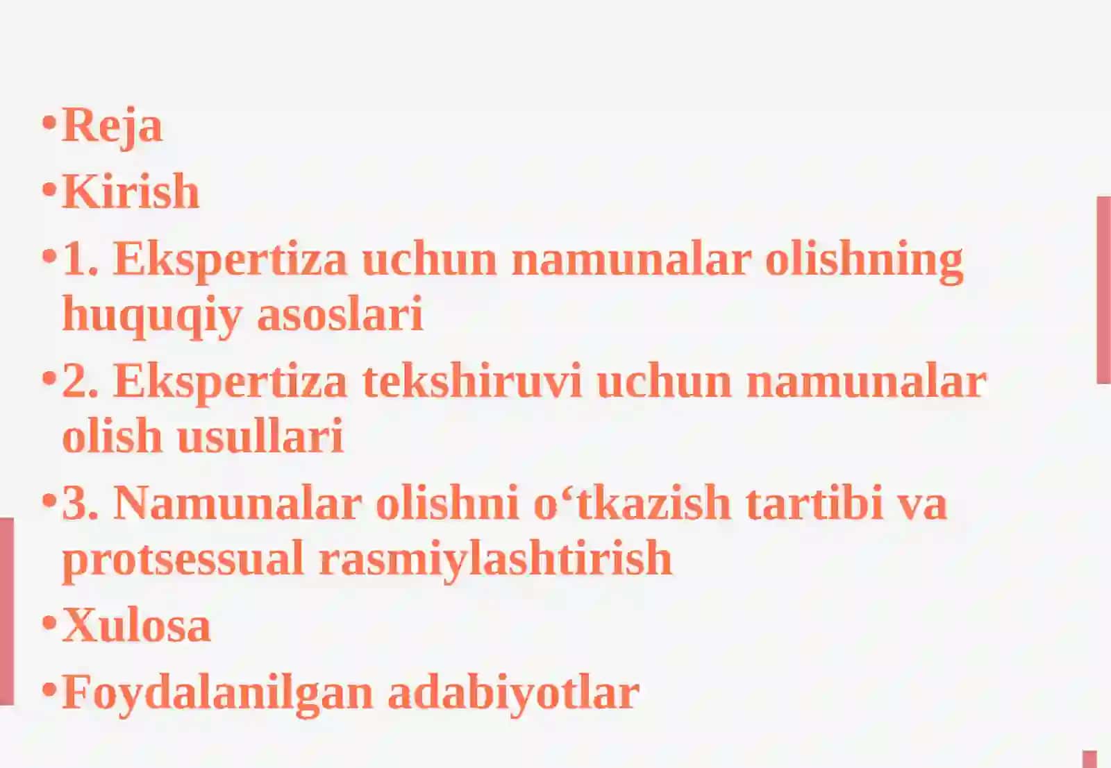 Ekspertiza tekshiruvi uchun namunalar olish usullari va o‘tkazilish tartibi. 2