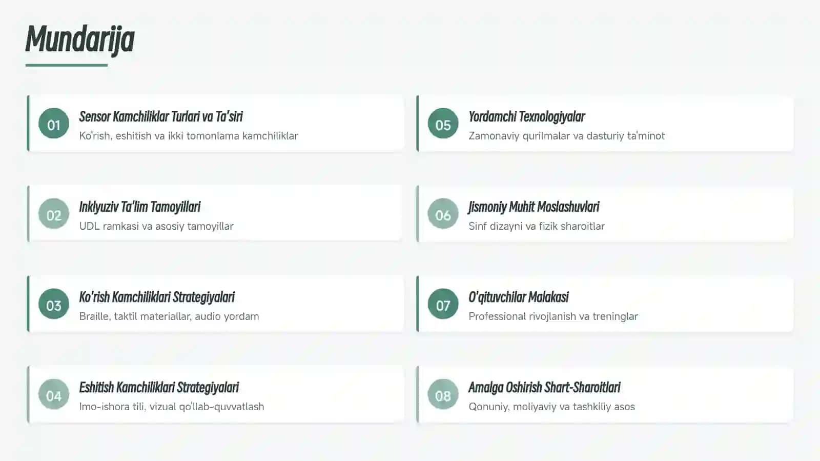 INKLYUZIV TA'LIM Sensor Kamchiliklarga Ega Bolalar uchun Inklyuziv Ta'lim Strategiyalari 2