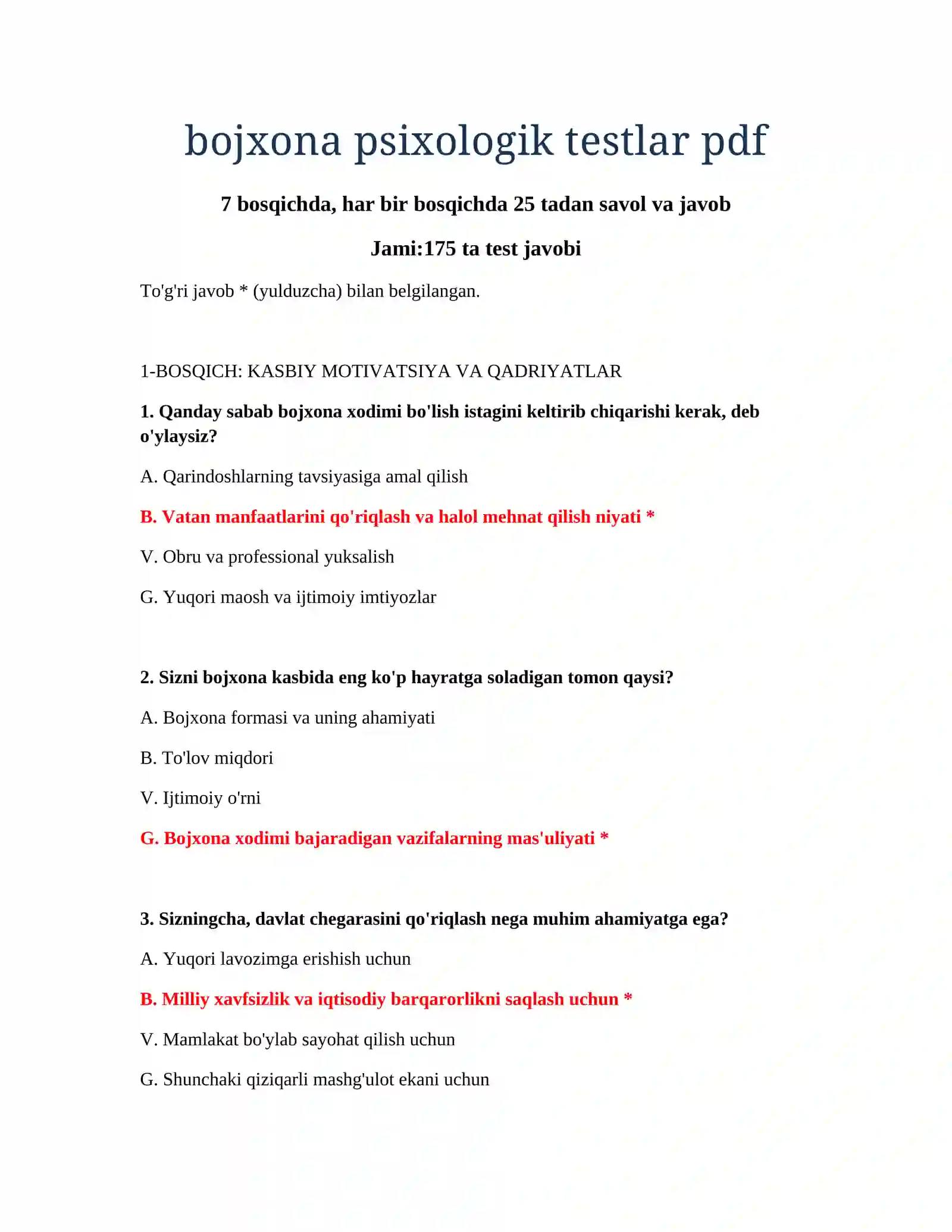 Bojxona Psixologik Testlar PDF 2