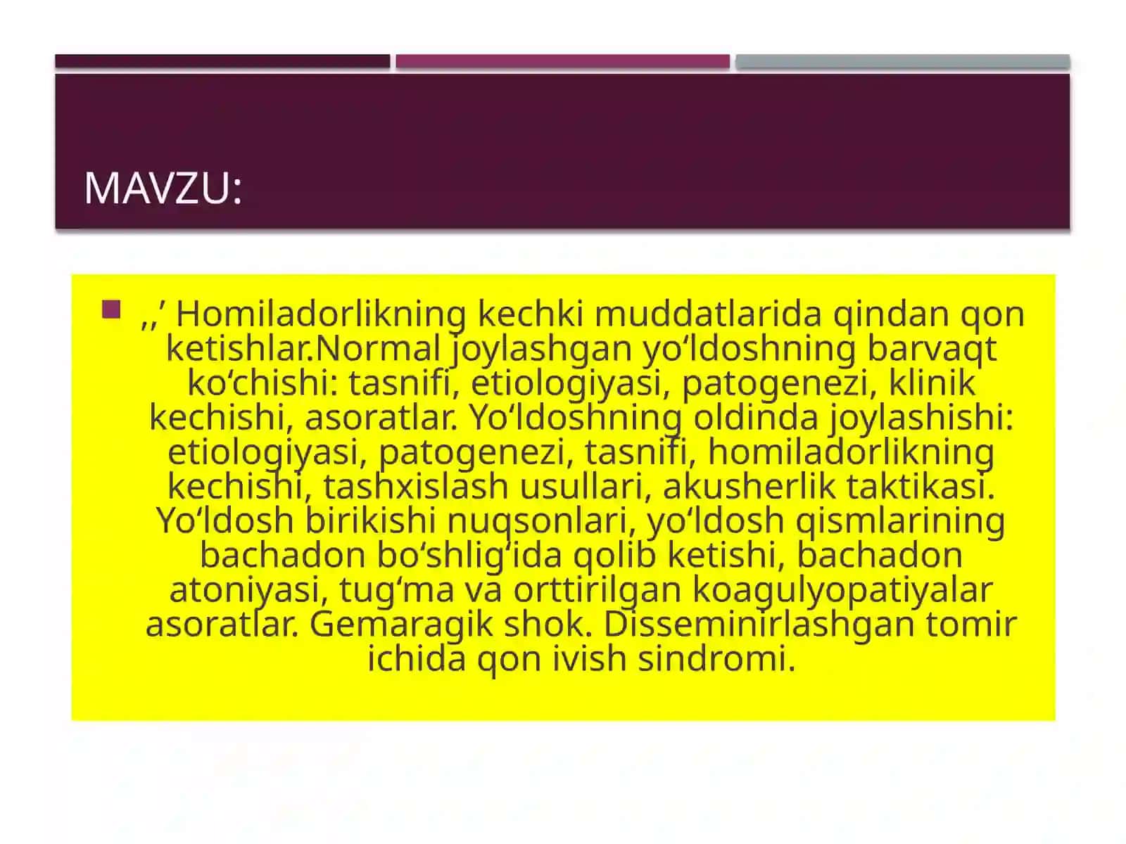 Akusherlik va Ginekologiya fanidan taqdimot 2