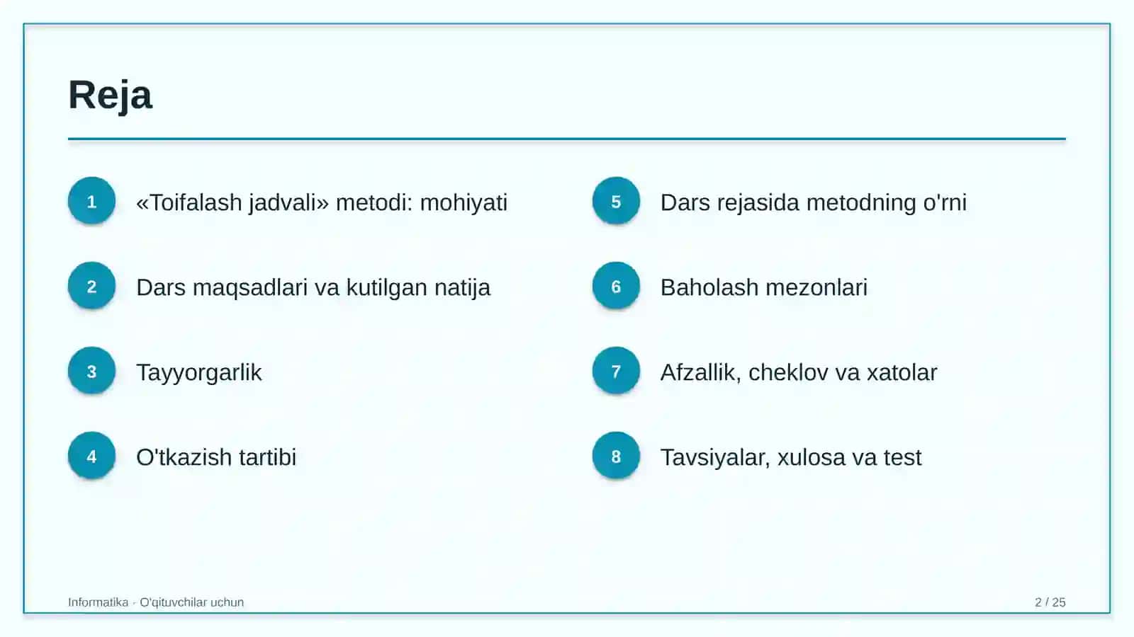 informatika darslarida toifalash jadvali metodidan foydalanish 2560 2