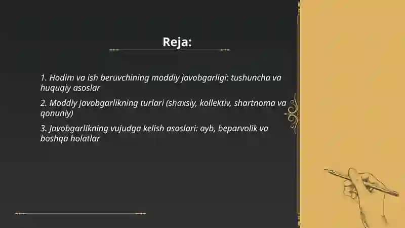 Hodim va ish beruvchi moddiy javobgarligining asosiy tamoyillari va mazmuni 2
