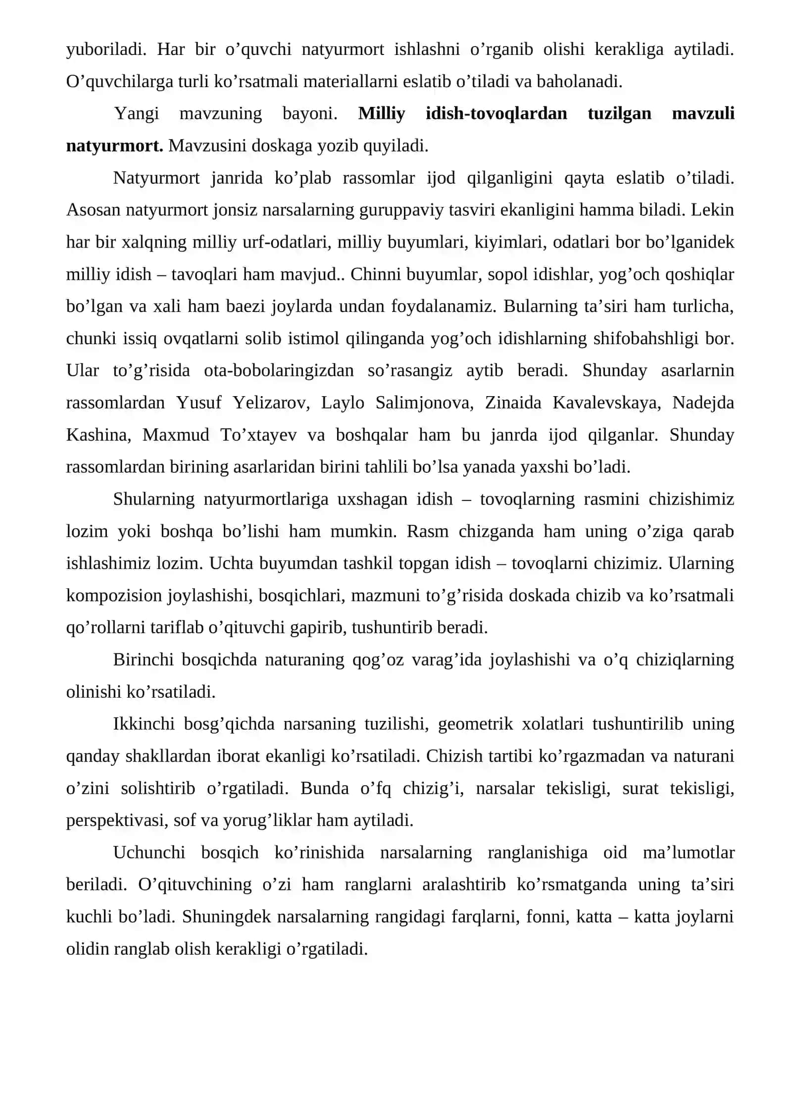 MILLIY IDISH-TOVOQLARDAN TUZILGAN MAVZULI NATYURMORT Dars ishlanma 2