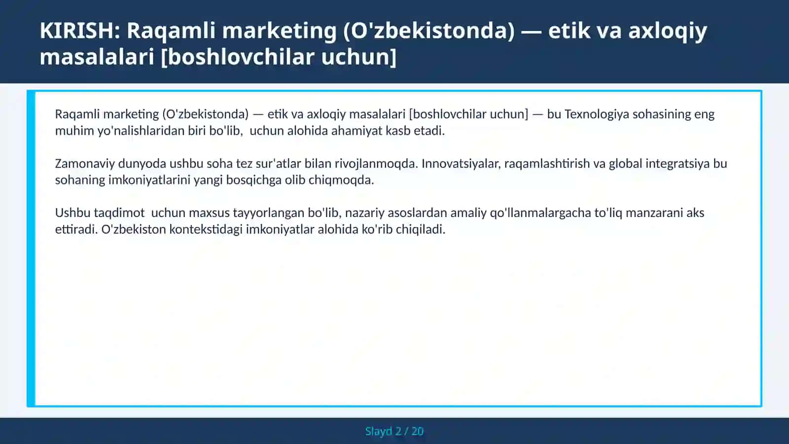 Raqamli marketing (O'zbekistonda) — etik va axloqiy masalalari [boshlovchilar uchun] 2