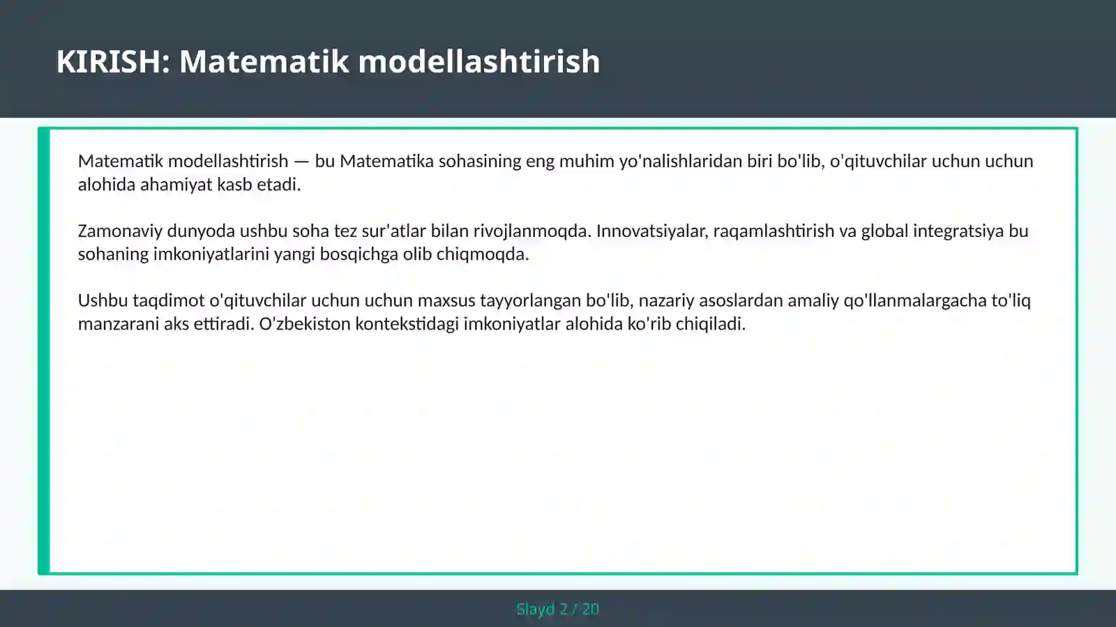 Matematik Modellashtirish 2