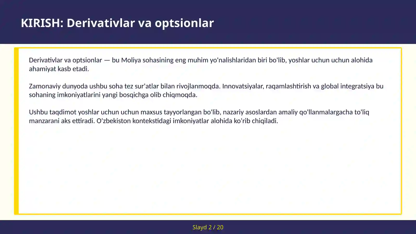 DERIVATIVLAR VA OPTSIONLAR 2