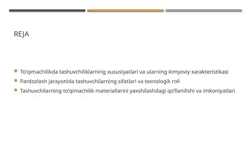Tashuvchilarning  xususiyati va toʻqimachilik materiallarini pardozlash jarayonida qoʻllanilishi 2
