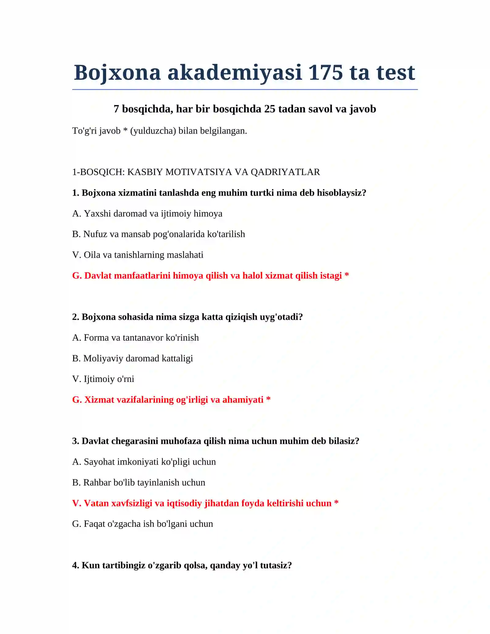 Bojxona akademiyasi 175 ta test 2