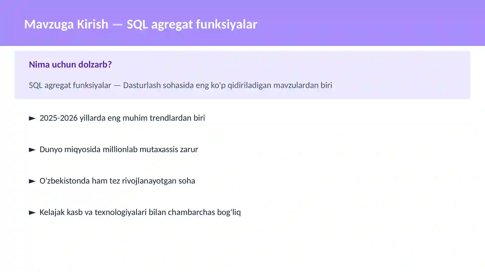 SQL agregat funksiyalar 2